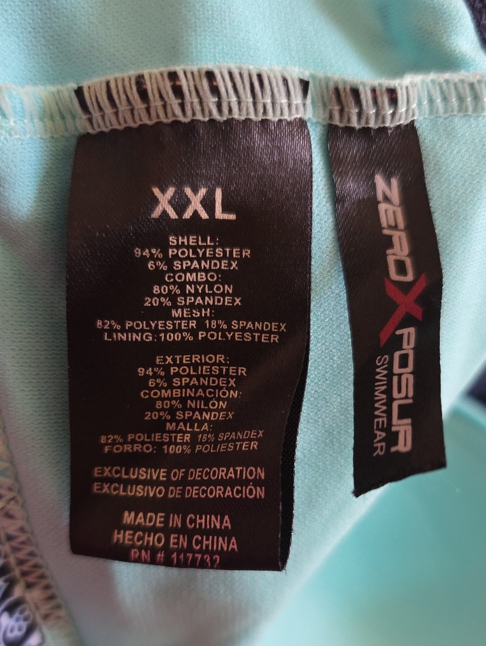 Zero Xposur Women’s Ruched Aqua Blue Patterned 2 Pieces Swim Wear XXL. - Picture 7 of 9